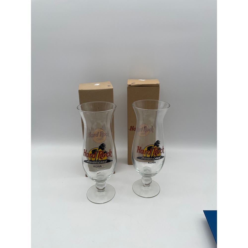 Hard Rock Cafe Kona Hurricane Glasses Set of 2 Hawaii Souvenir Barware Clear